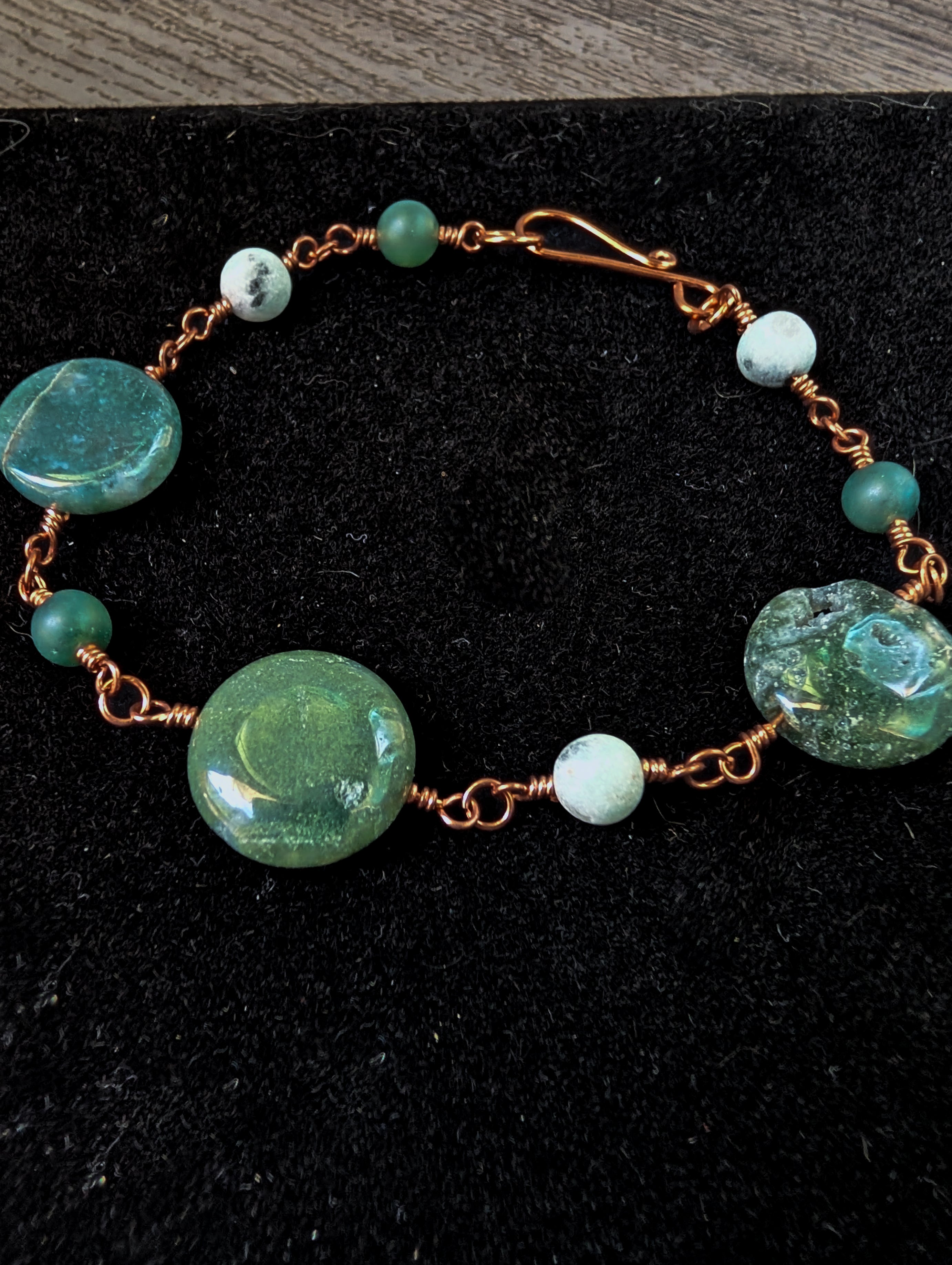 Green Coin Bead Chain Bracelet