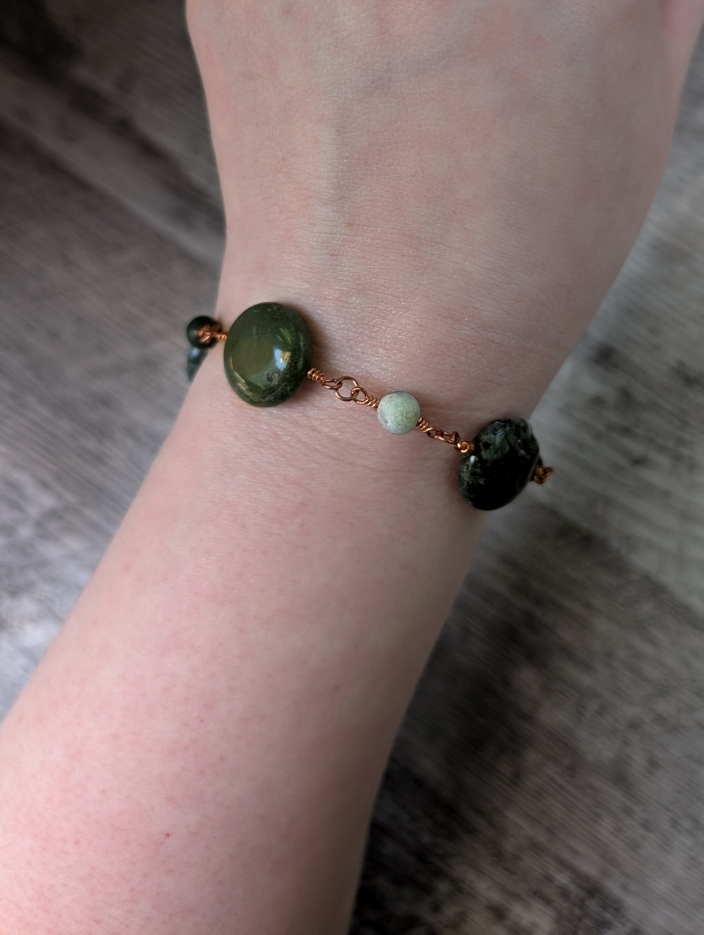 Green Coin Bead Chain Bracelet