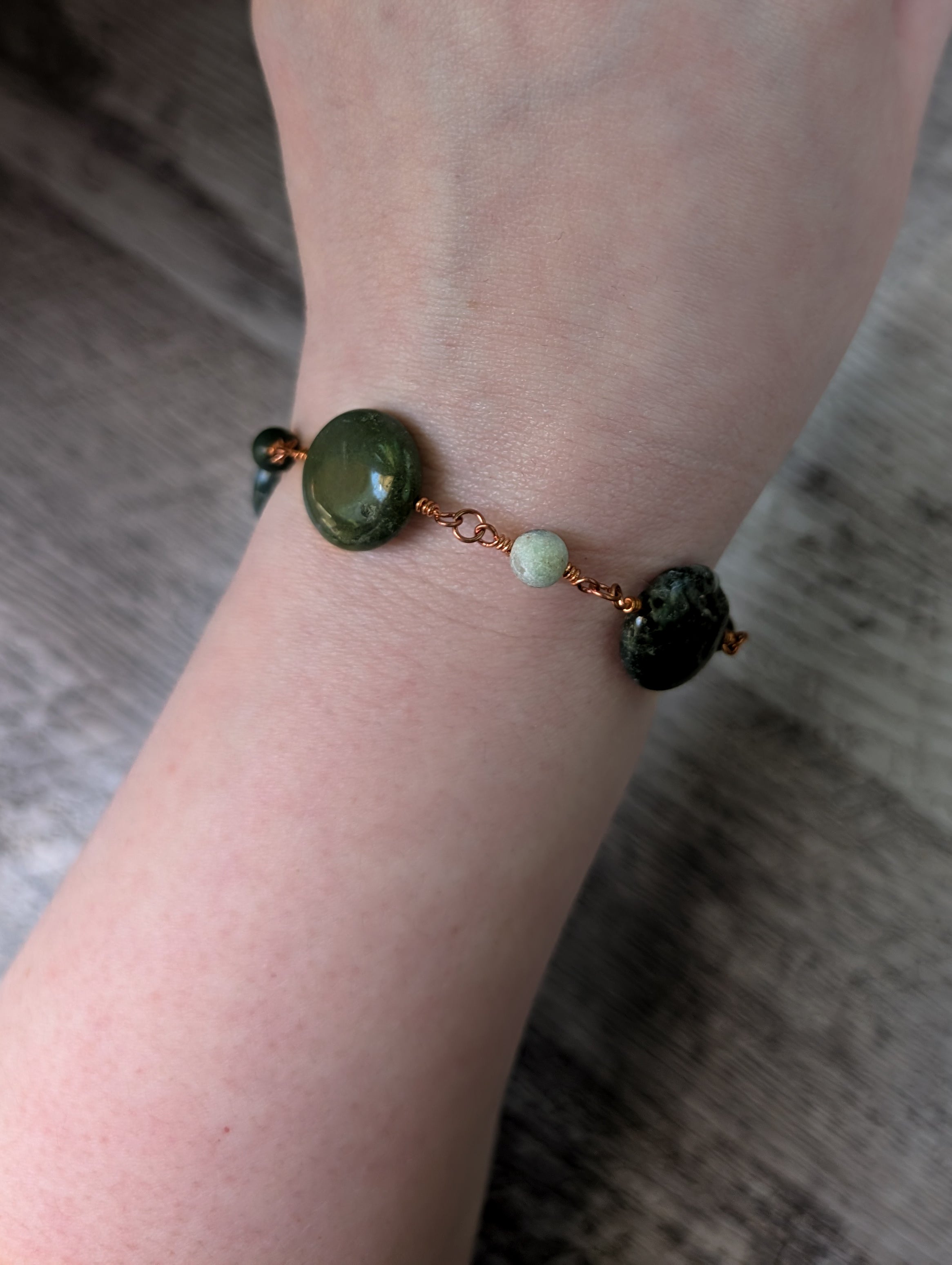 Green Coin Bead Chain Bracelet