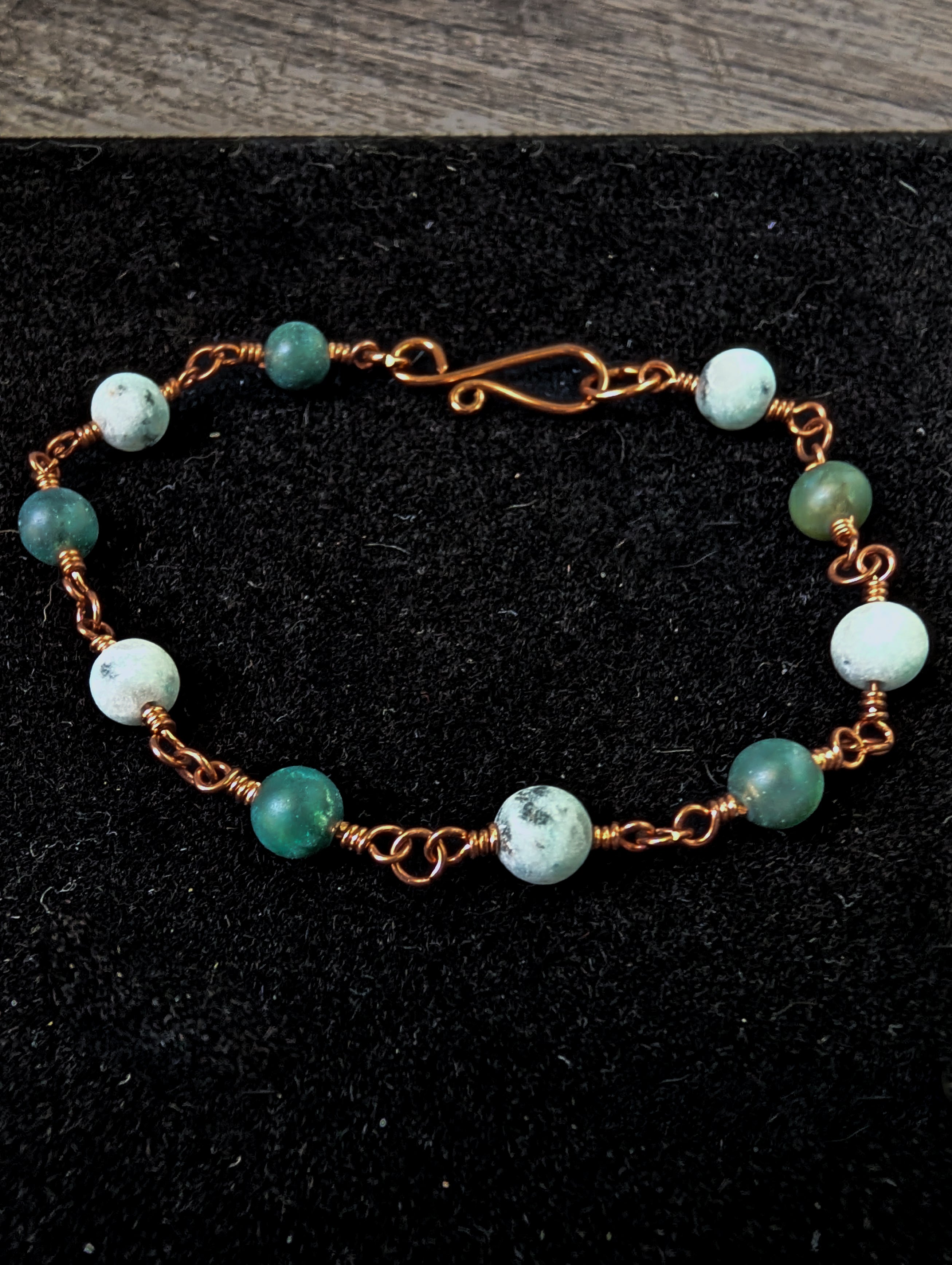 Sesame Jasper and Moss Agate Chain Bead Bracelet