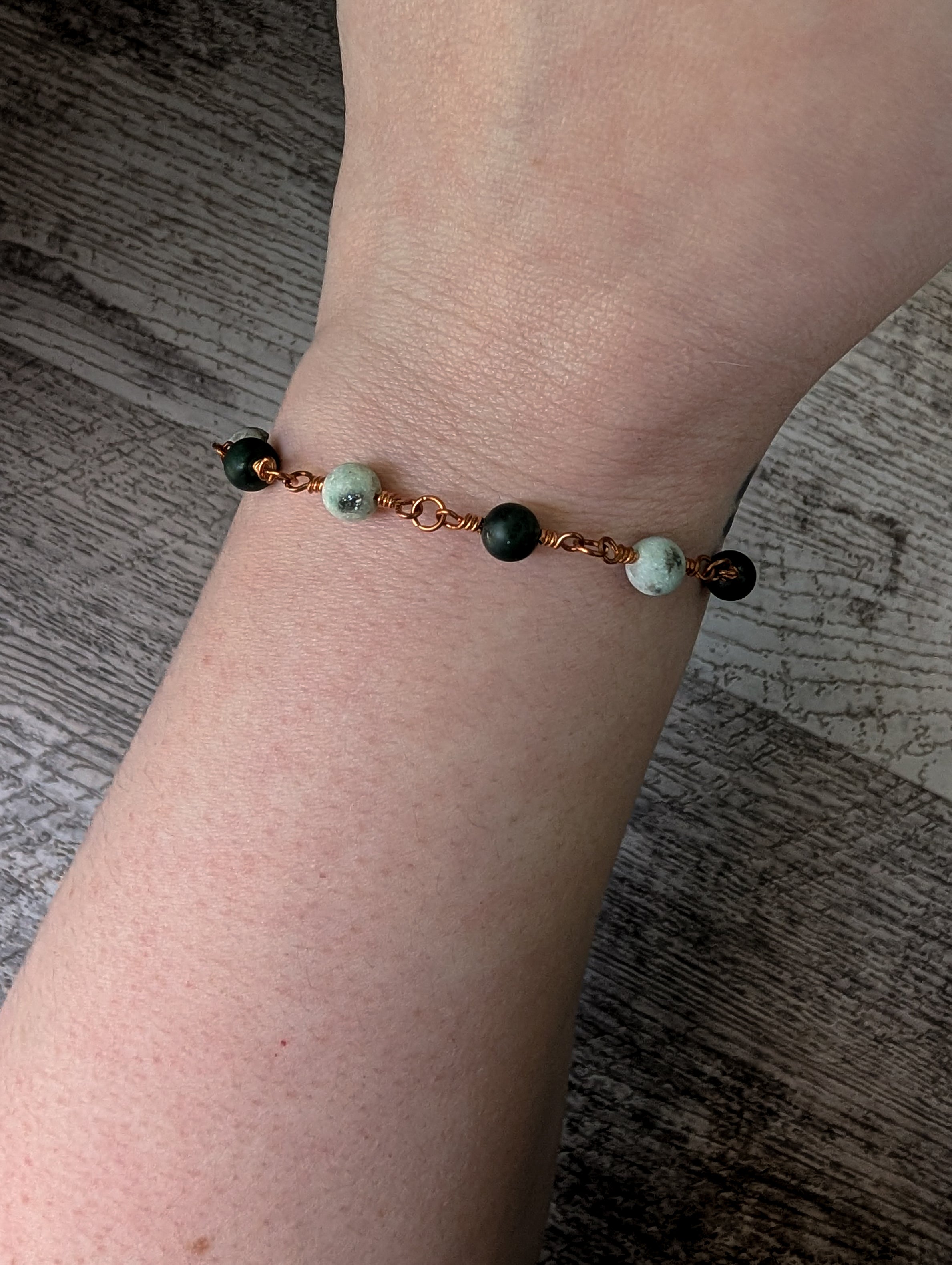 Sesame Jasper and Moss Agate Chain Bead Bracelet