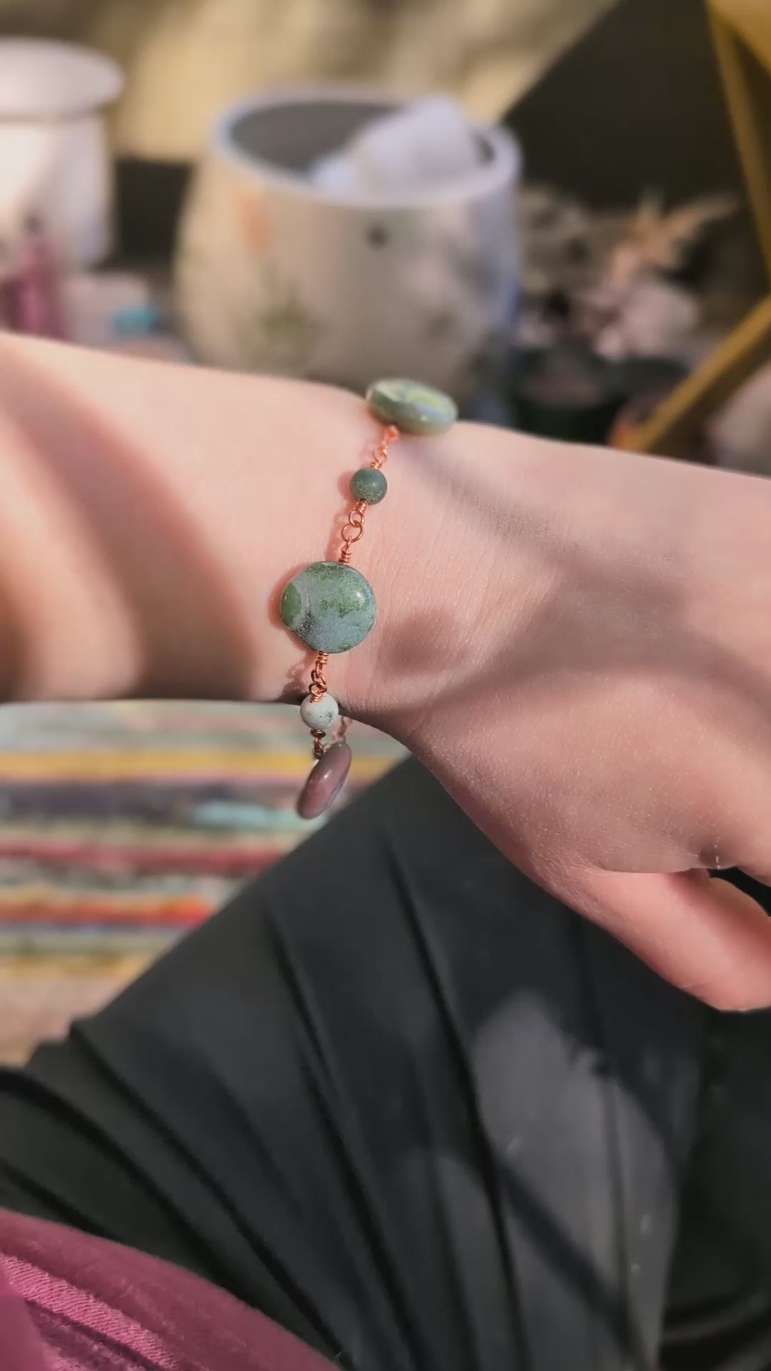 Green Coin Bead Chain Bracelet