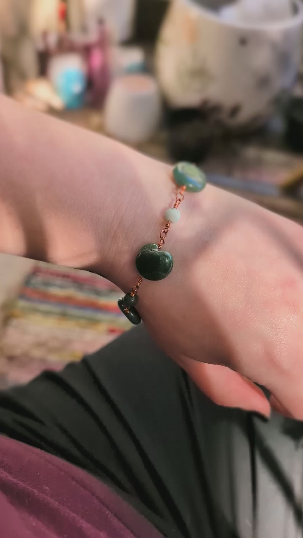 Green Coin Bead Chain Bracelet
