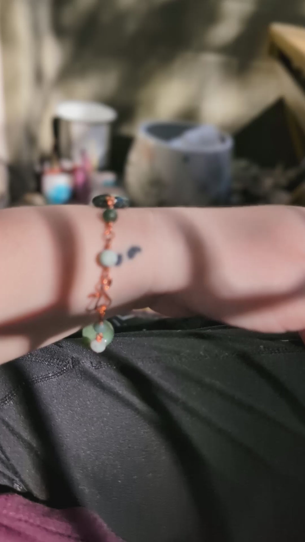Green Coin Bead Chain Bracelet